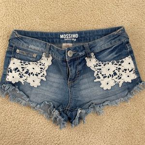 Denim shorts with white lace